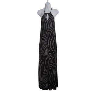 J.R. Nites Black Silver Crystals Slinky Knit Formal Evening Wear Party Dress 6